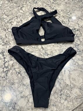 Black Women's Two-Piece Halter Bikini Set